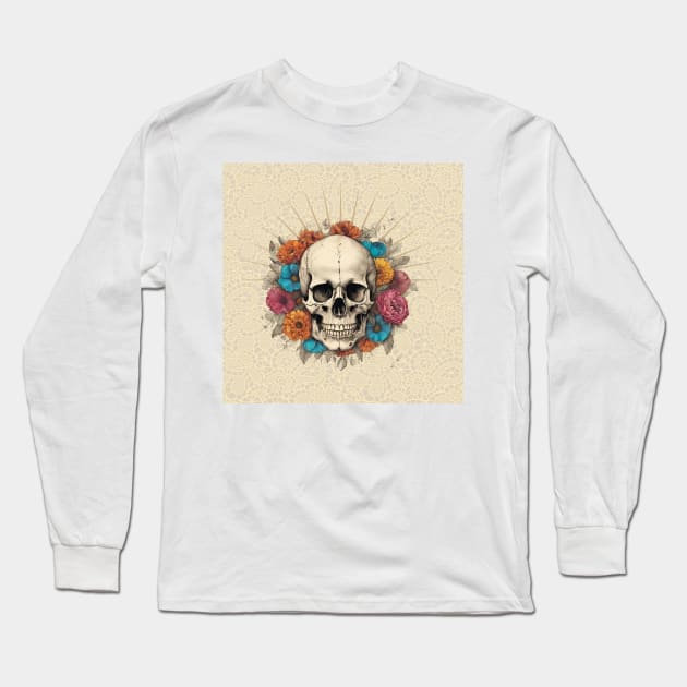 skull with flowers Long Sleeve T-Shirt by Studio468